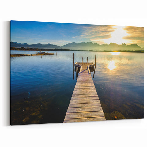 Bavaria Canvas Prints – Lakeside Dock and Mountain Sunset View
