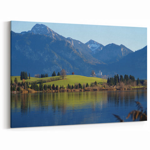 Neuschwanstein Castle Art – Scenic Bavarian Lake and Mountain View