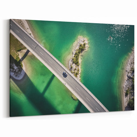 Bavarian Alps Art – Aerial Bridge Over Emerald Green Lake