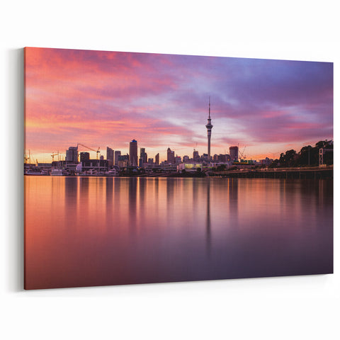Dusk Over Auckland Skyline - Reflective Canvas Art