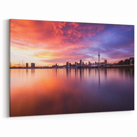 Fiery Sunset Over Auckland - Vibrant Skyline Canvas