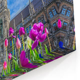 Bavaria Art Prints - Scenic Munich New Town Hall with Spring Tulips