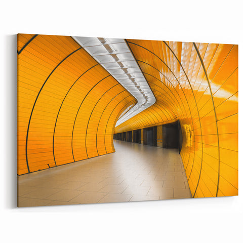 German Cityscape Canvas - Vibrant Munich Subway Architecture in Orange