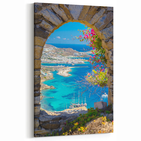 Greek Islands Art Prints - Archway View of Mykonos Coastline