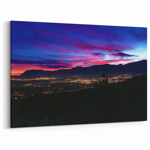Scenic Colorado Springs Photography - City Lights at Sunset with Pikes Peak