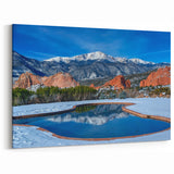 Colorado Springs Canvas Prints - Snowy Pikes Peak and Red Rocks Reflection