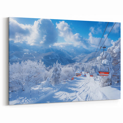 Vail Ski Resort Art - Snowy Mountain Landscape with Ski Lift and Blue Sky