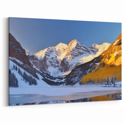 Golden Maroon Bells Winter Scene - Colorado Mountain Wall Art