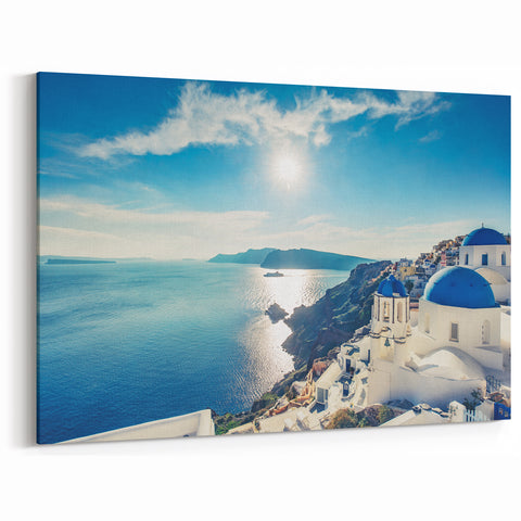 Santorini Prints - Sunset Over Iconic Blue Domes and Sea View
