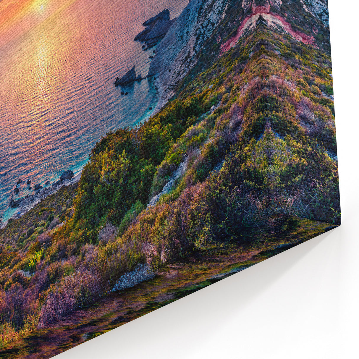 Greek Scenery Art - Sunset Over Bay and Hillside Landscape