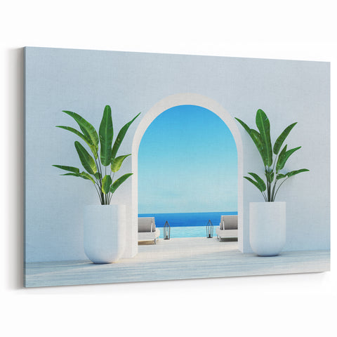 Greek Islands Art Prints - Minimalist Archway with Coastal View