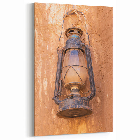 Vintage Saudi Arabian Lantern Art - Rustic Oil Lamp on Clay Wall Print