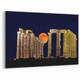 Ancient Greek Decor - Temple of Poseidon Canvas with Full Moon View