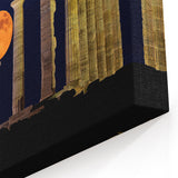 Ancient Greek Decor - Temple of Poseidon Canvas with Full Moon View