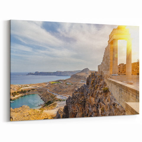 Greece Scenery Prints - Cliffside Temple Canvas for Ancient Greek Decor