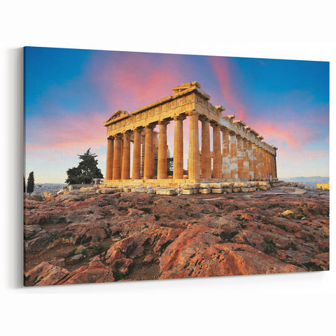 Parthenon Canvas - Acropolis Artwork with Sunset for Athens Wall Art