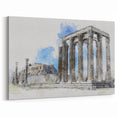 Athens Skyline Prints - Watercolor Acropolis and Temple of Zeus Canvas