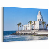 White Seaside Mosque Art - Saudi Arabian Mosque by the Sea Scenic Print