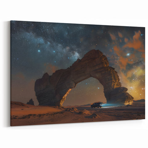 Saudi Arabian Starry Night Art - Majestic Rock Formation in Desert Print