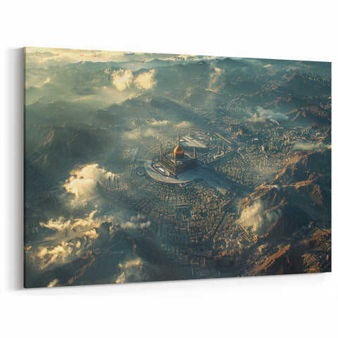 Aerial Arabian Scenery Prints - Majestic Mosque with Cityscape Art