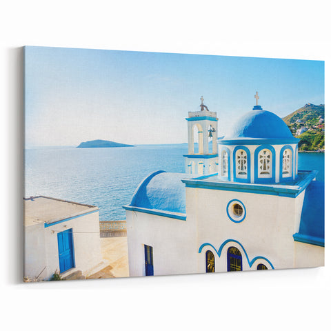 Crete Canvas Prints - Blue Domed Church Overlooking Aegean Sea Art