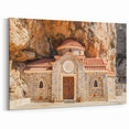 Crete Framed Art - Stone Chapel Nestled in Rocky Crete Landscape Print