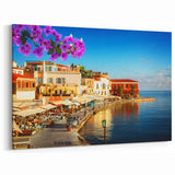 Crete Scenery Wall Art - Colorful Chania Waterfront with Bougainvillea