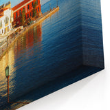 Crete Scenery Wall Art - Colorful Chania Waterfront with Bougainvillea