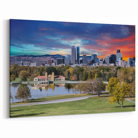 Denver Skyline with Autumn Colors and Sunset - Colorado Wall Art