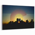 Denver Skyline Silhouette at Sunset with Colorado Logo - Wall Art