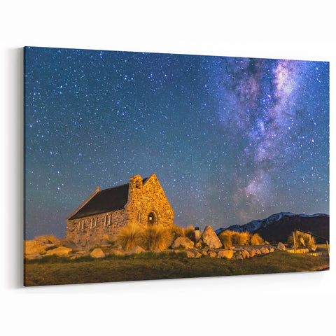 New Zealand Travel Art - Milky Way over Canterbury Stone Chapel Print