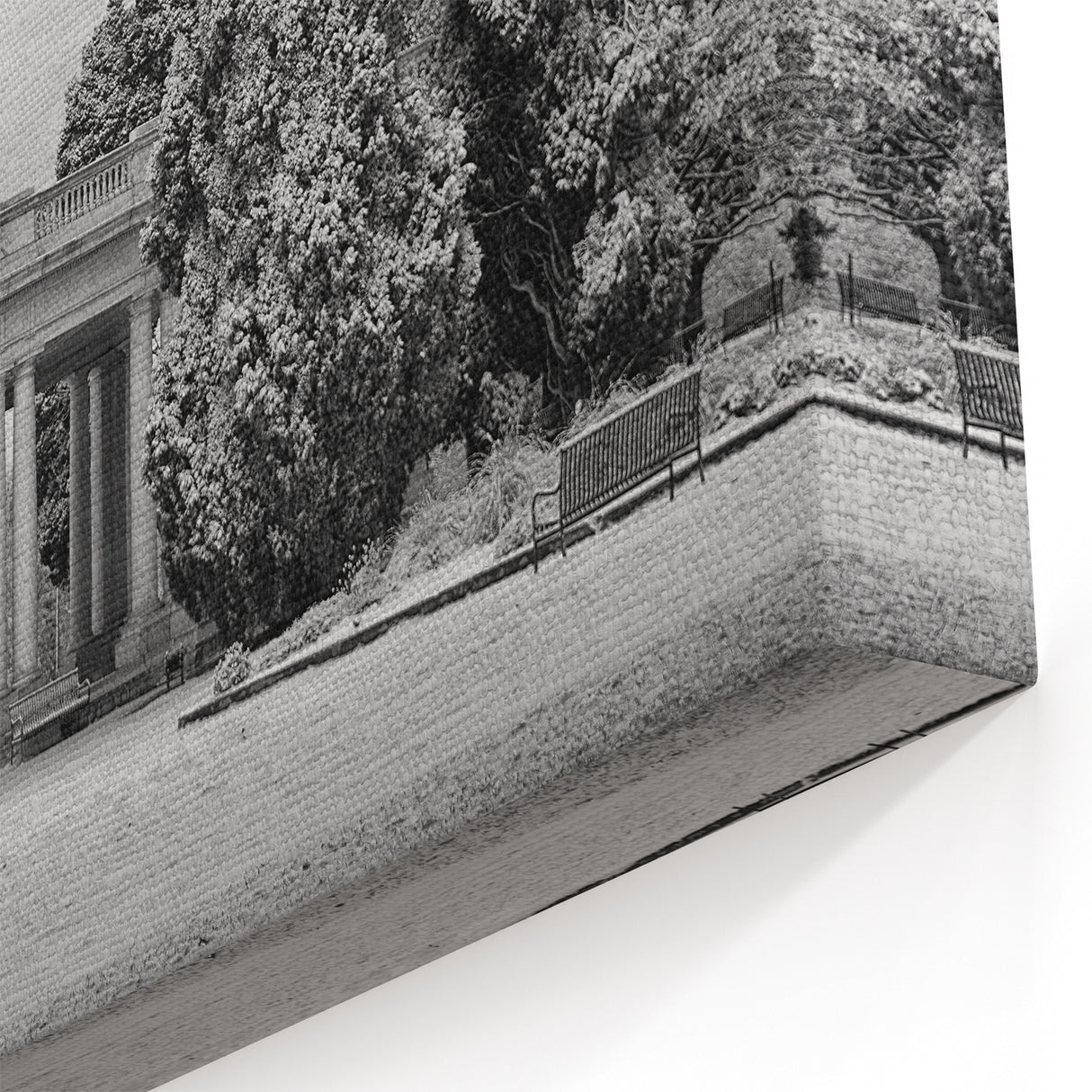 Snowy Architecture in Denver Park - Black and White Colorado Wall Art