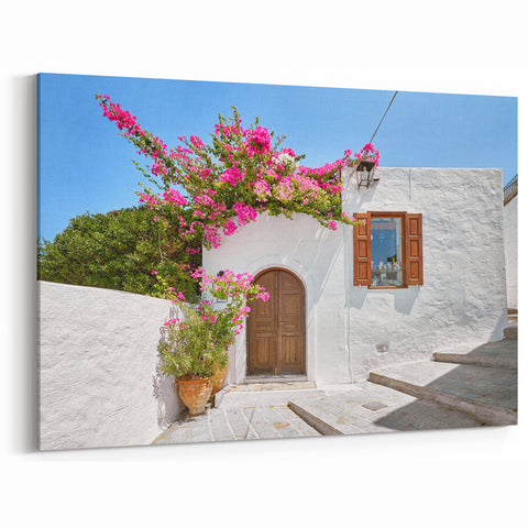 Rhodes Island Canvas - Greek Island Wall Decor with Floral Charm