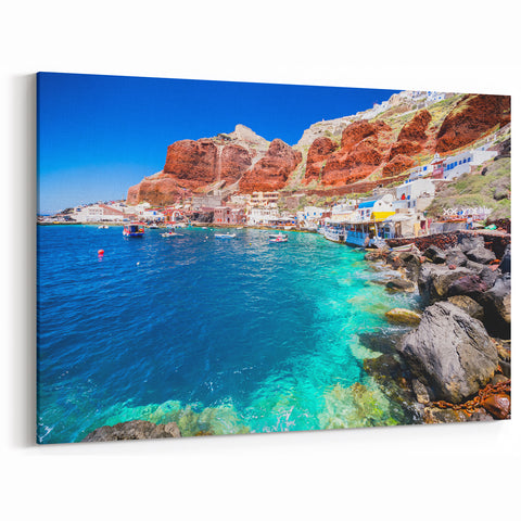 Greek Island Artwork - Santorini Canvas Prints with Coastal Village