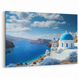 Santorini Wall Art – Greece Landscape Art with Blue Domes and Sea View