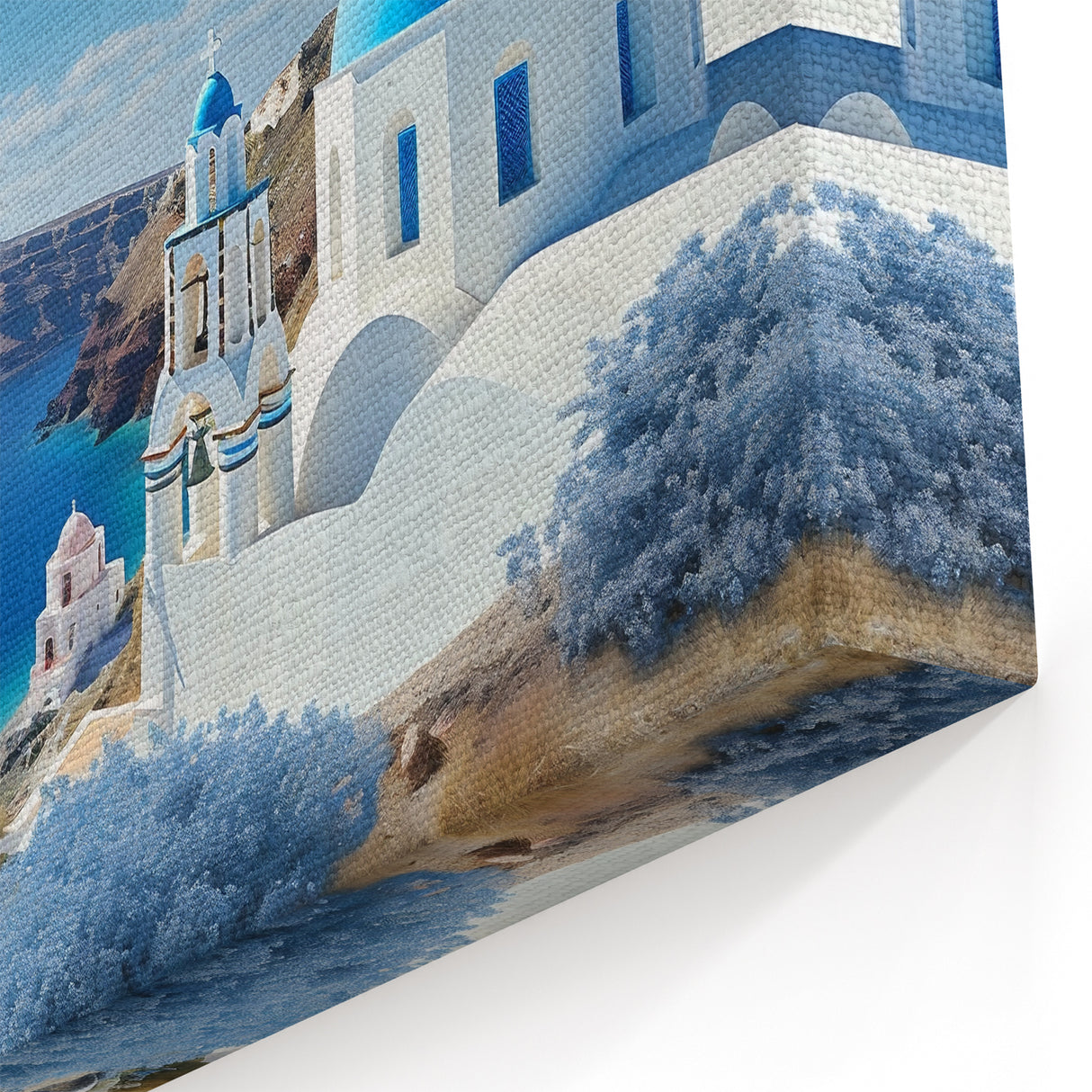 Santorini Wall Art – Greece Landscape Art with Blue Domes and Sea View