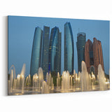 Modern Abu Dhabi Skyline Art - Etihad Towers Canvas Print with Fountains