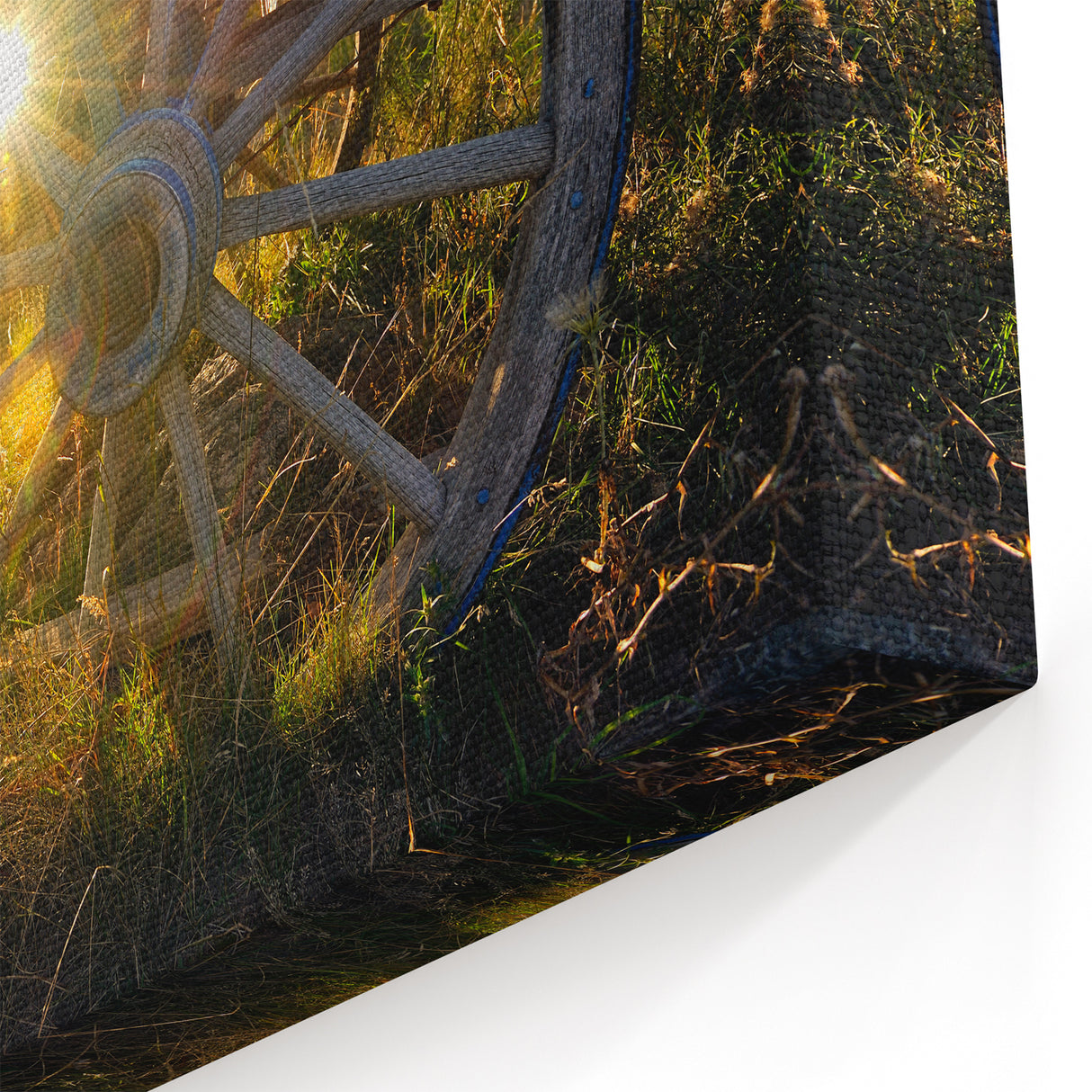 Vail Colorado Wall Art - Rustic Wagon Wheel with Sunburst Landscape
