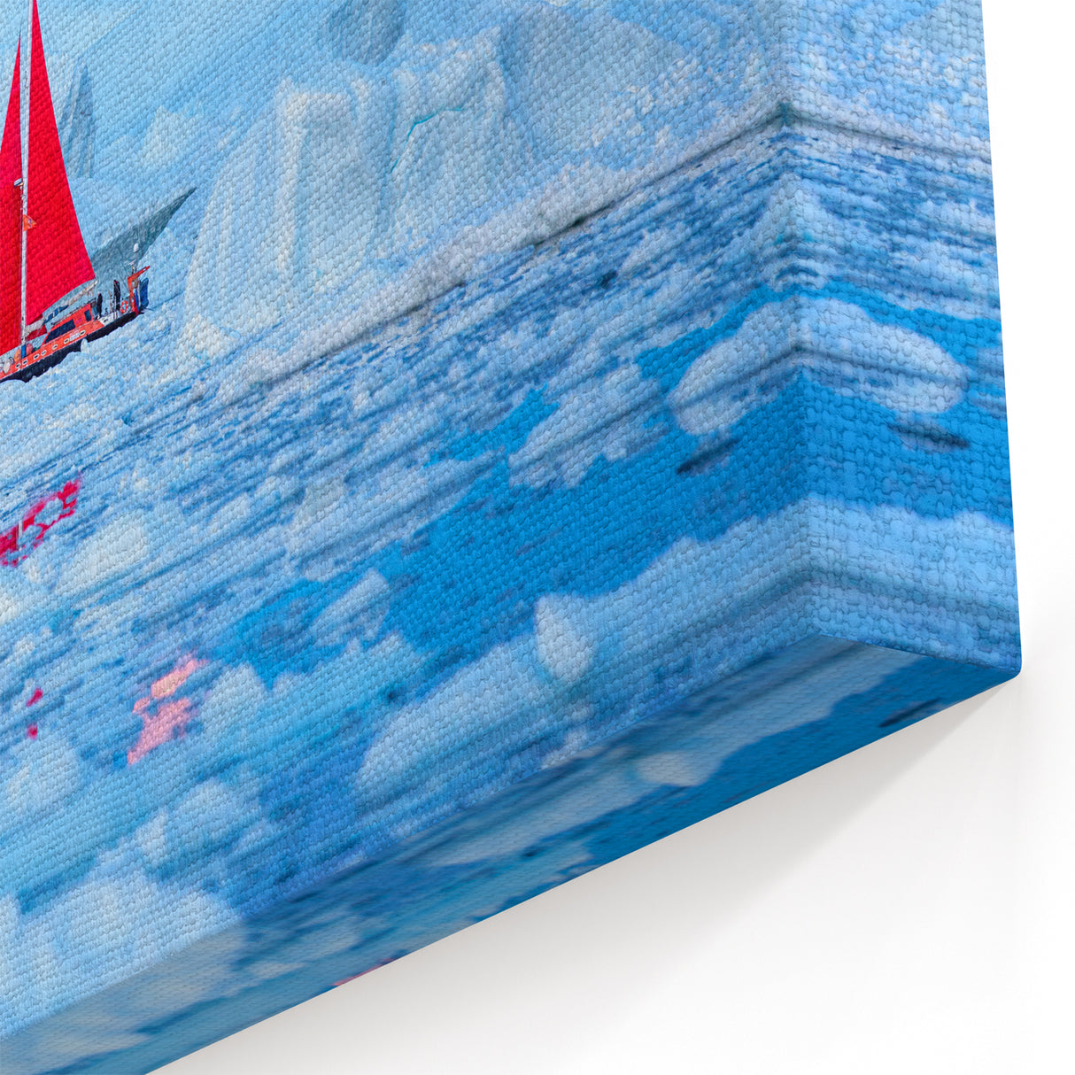Polar Region Wall Art - Red Sailboat Under Full Moon in Arctic