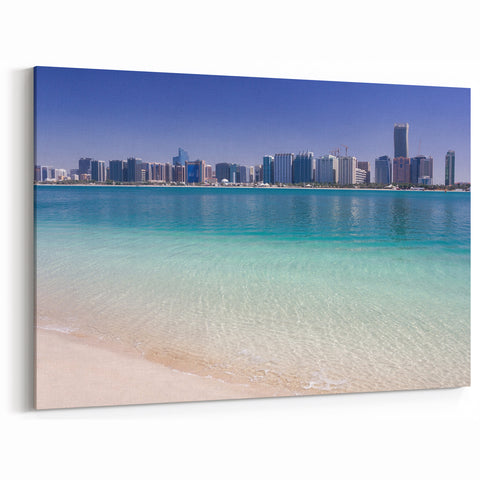 Serene Beach Cityscape Canvas Print - Abu Dhabi Skyline Coastal Art