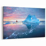 Northern Lights Artwork - Sailboat at Arctic Ice Arch Sunset Wall Decor