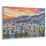 Vail Ski Resort Art - Sunset Over Snowy Village and Majestic Mountains