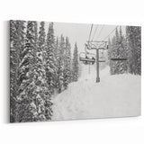 Vail Ski Resort Art - Black and White Snowy Ski Lift in Winter Forest