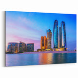 Etihad Towers Canvas - Vibrant Abu Dhabi Skyline Wall Art at Sunset
