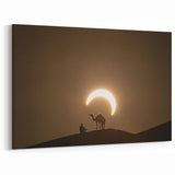 Camel Silhouette Eclipse Canvas - Dramatic Abu Dhabi Desert Wall Art