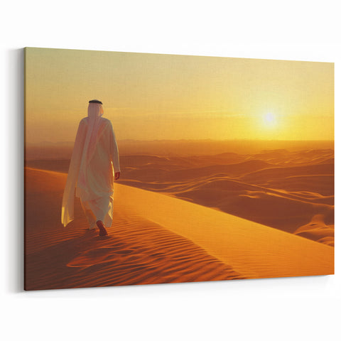 Golden Desert Sunset Journey - Elegant Middle Eastern Sand Dunes Art