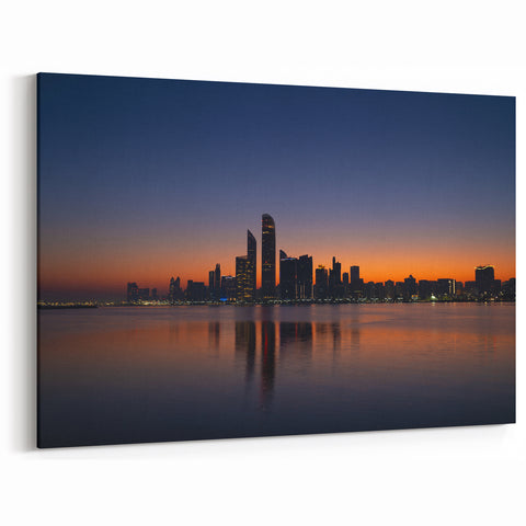 Sophisticated City Silhouette Art - Abu Dhabi Sunset Skyline Canvas