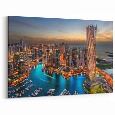 Dubai Marina Skyline Art - Vibrant Dubai Canvas Prints Featuring Iconic Night Views