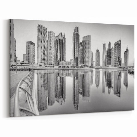 Dubai Black and White Art - Stunning Dubai Canvas Prints Featuring Skyline Reflections
