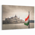 Hungary Travel Posters - Budapest Cityscape Art with Parliament & Flag